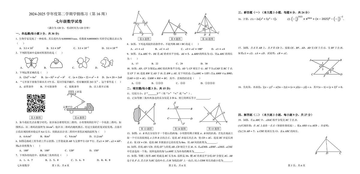 广东省茂名市高州市十三校联考2024-2025学年七年级下学期5月月考数学试题第1页