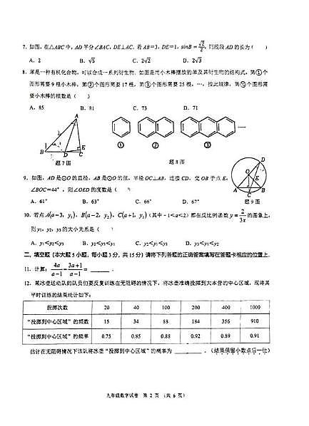广东省珠海市文园中学(集团)2025年中考第三次模拟考试数学试卷第2页