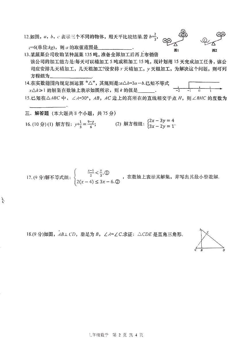 河南省南阳市镇平县2024-2025学年七年级下学期5月月考数学试题第2页
