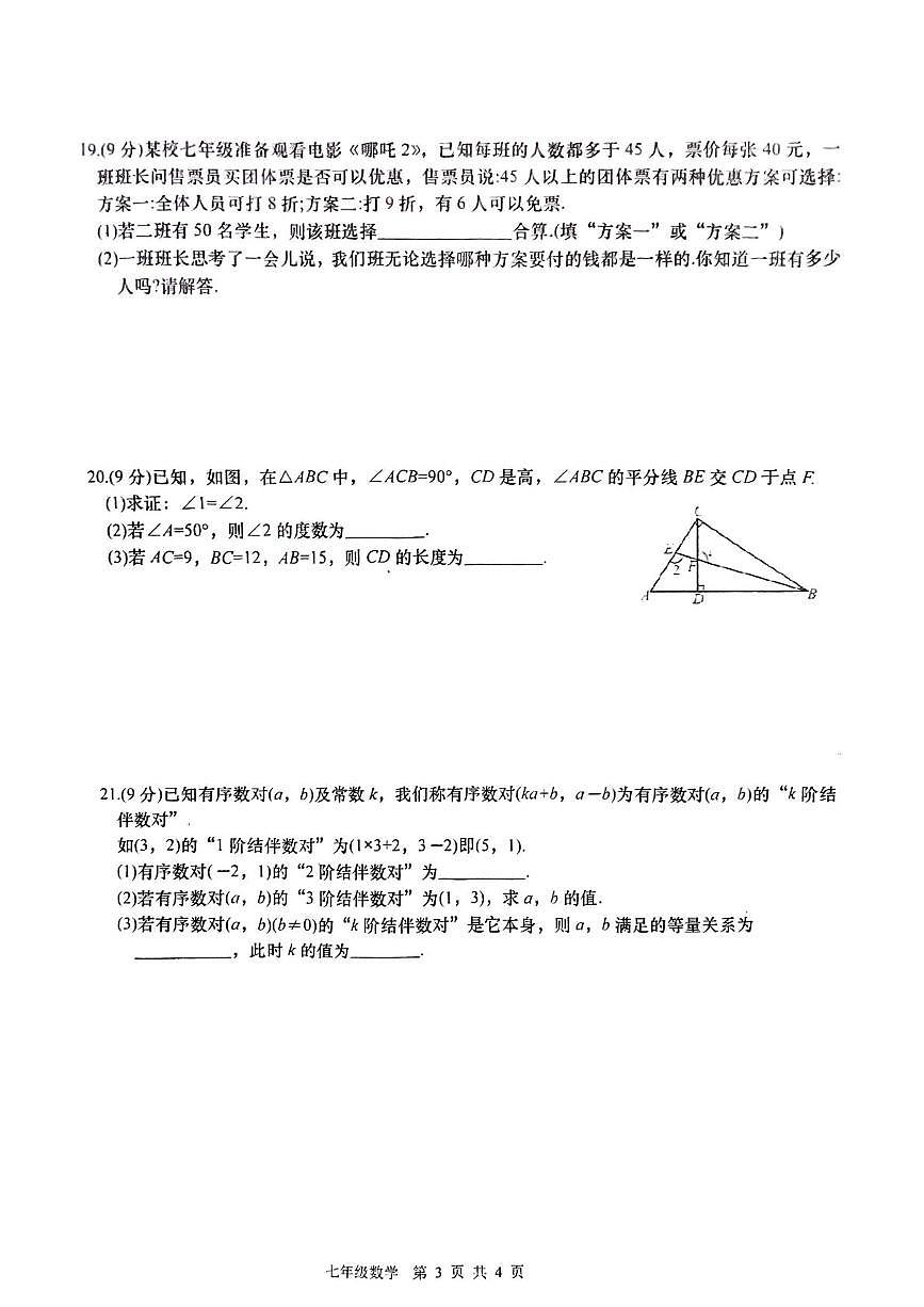 河南省南阳市镇平县2024-2025学年七年级下学期5月月考数学试题第3页