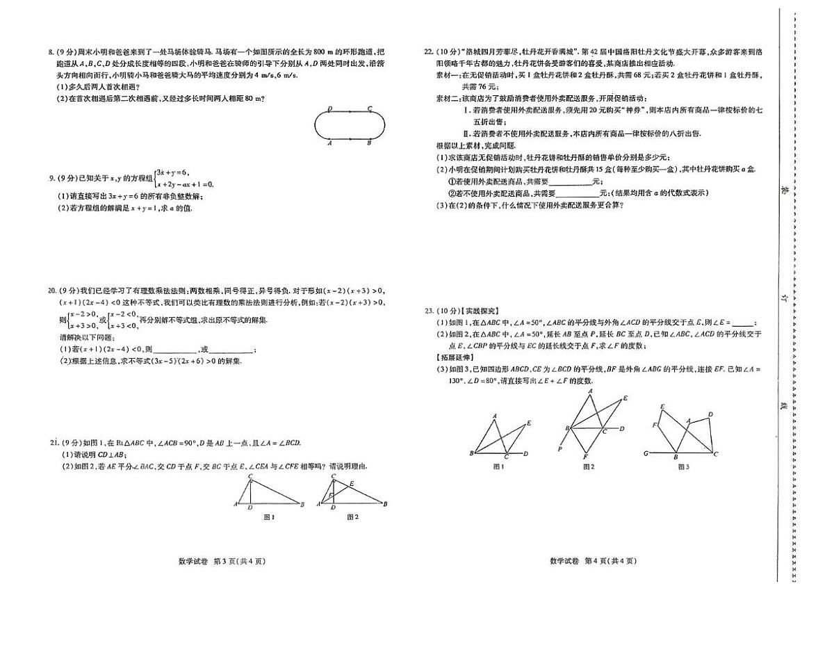 河南省驻马店市上蔡县2024-2025学年七年级下学期第三次月考数学试题第2页