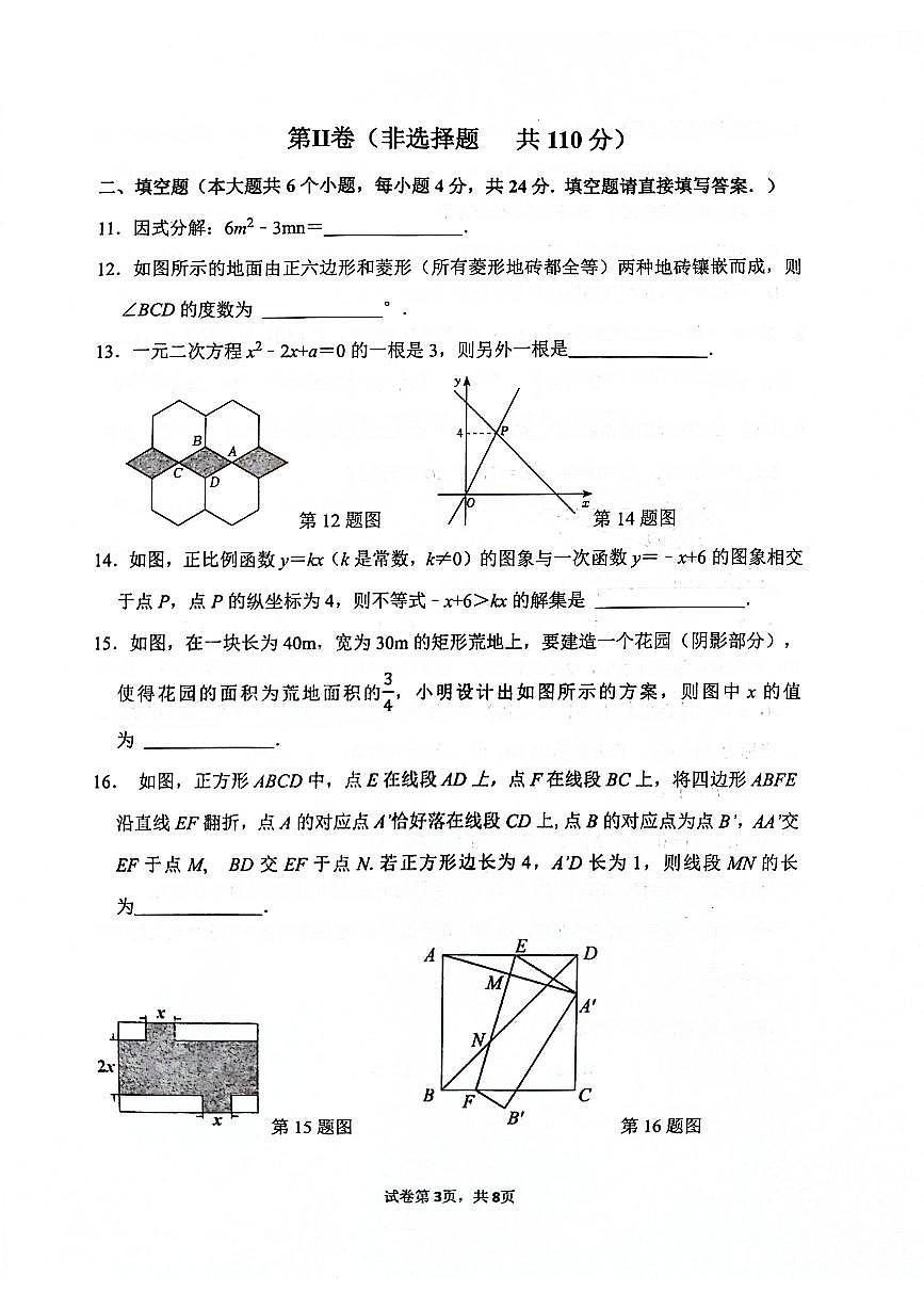 山东省济南市市中区2023-2024学年八年级下学期6月期末考试数学试题及其答案第3页
