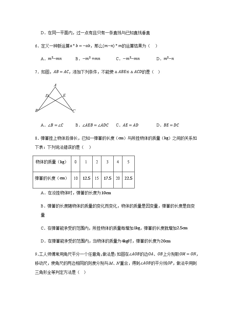 北师大版2024七年级下学期期中数学试题及答案3第2页