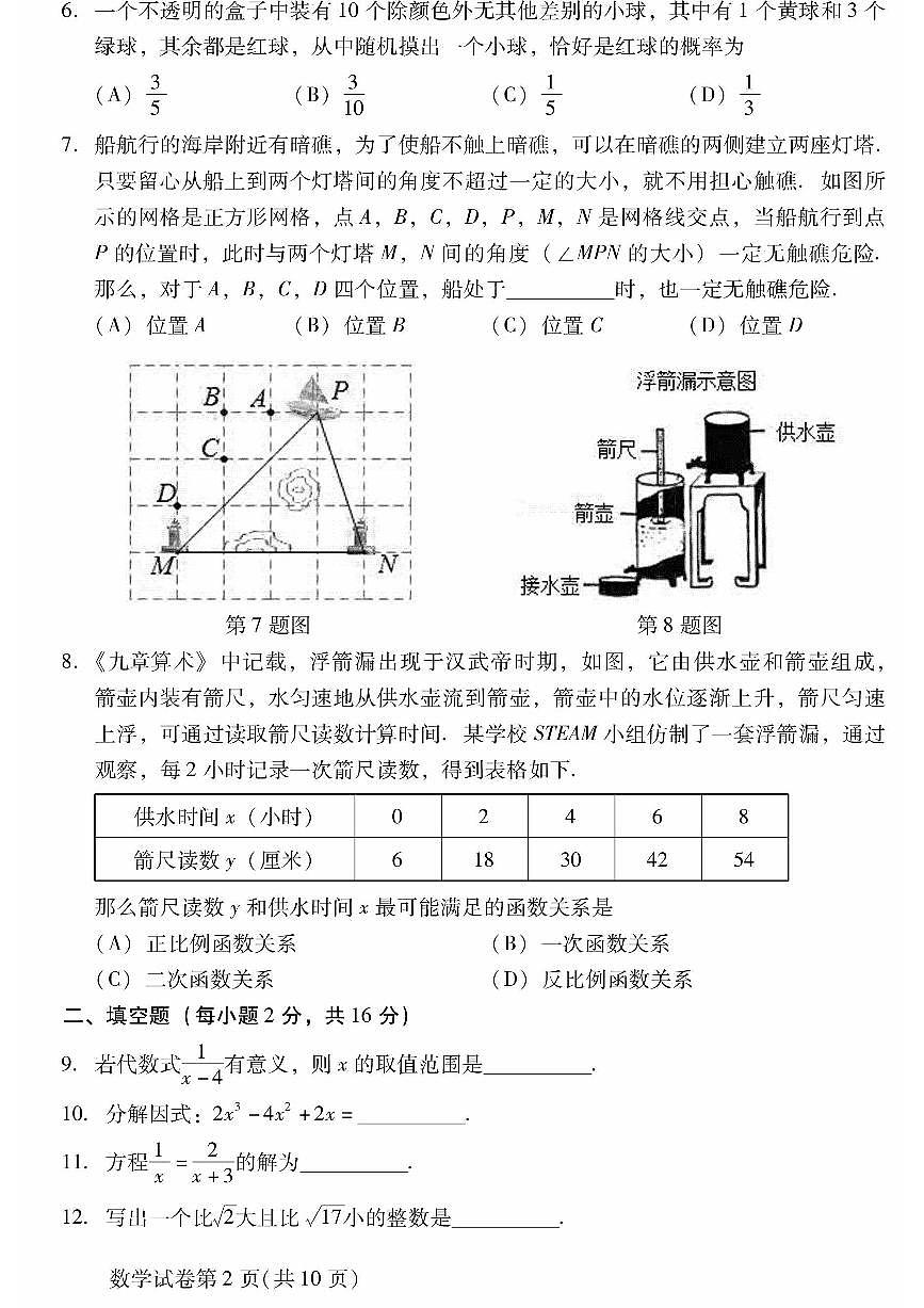 2023北京昌平区初三二模数学试卷（含答案）第2页