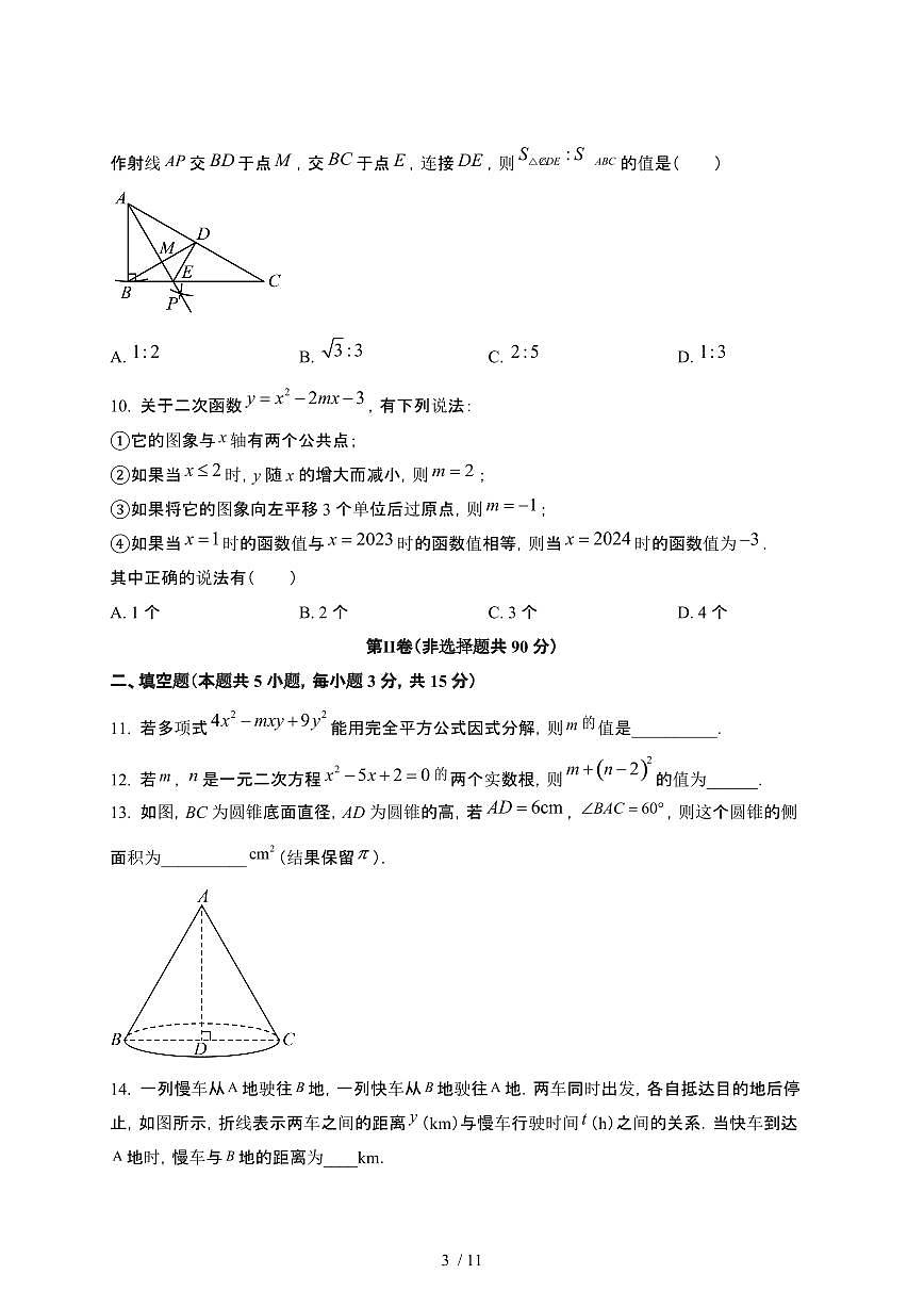 2024_2025学年山东聊城九年级第二学期第一次月考数学试卷[有答案]第3页