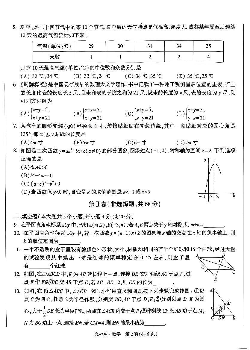 2025《万唯中考•成都定心卷》数学试卷第2页