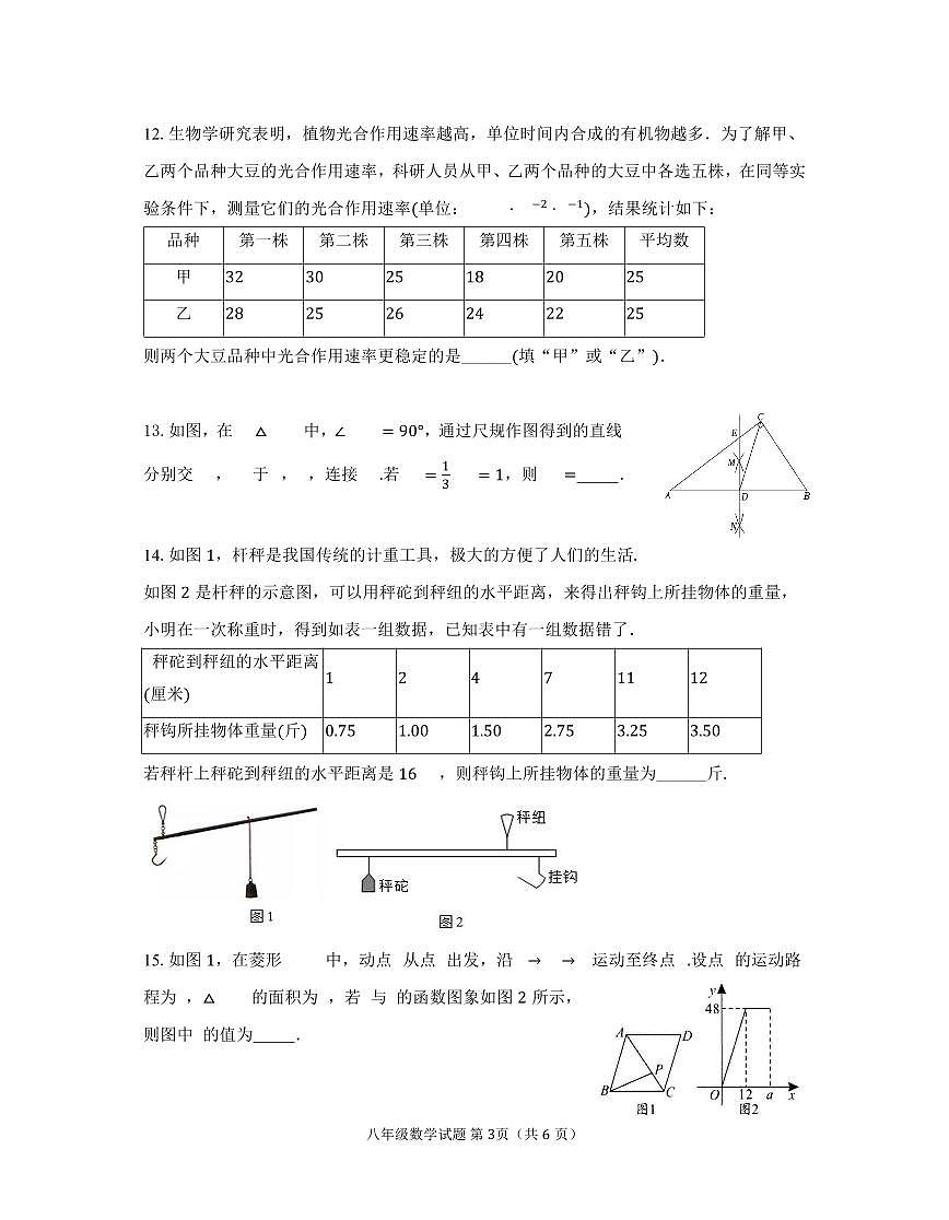 河南省信阳市罗山县2023-2024学年八年级下学期6月期末考试数学试卷(含答案)第3页