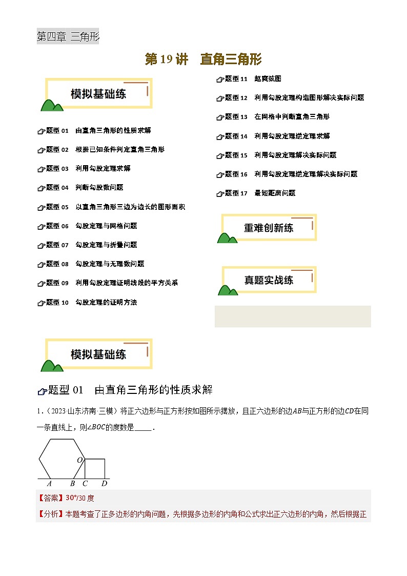 2025年中考数学专项复习第19讲 直角三角形(练习)(解析版)第1页