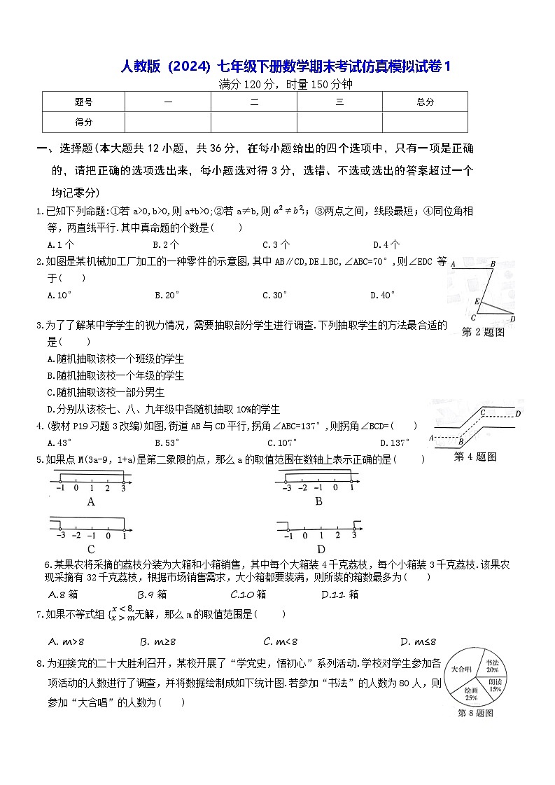 人教版（2024）七年级下册数学期末考试仿真模拟试卷1（含答案）第1页