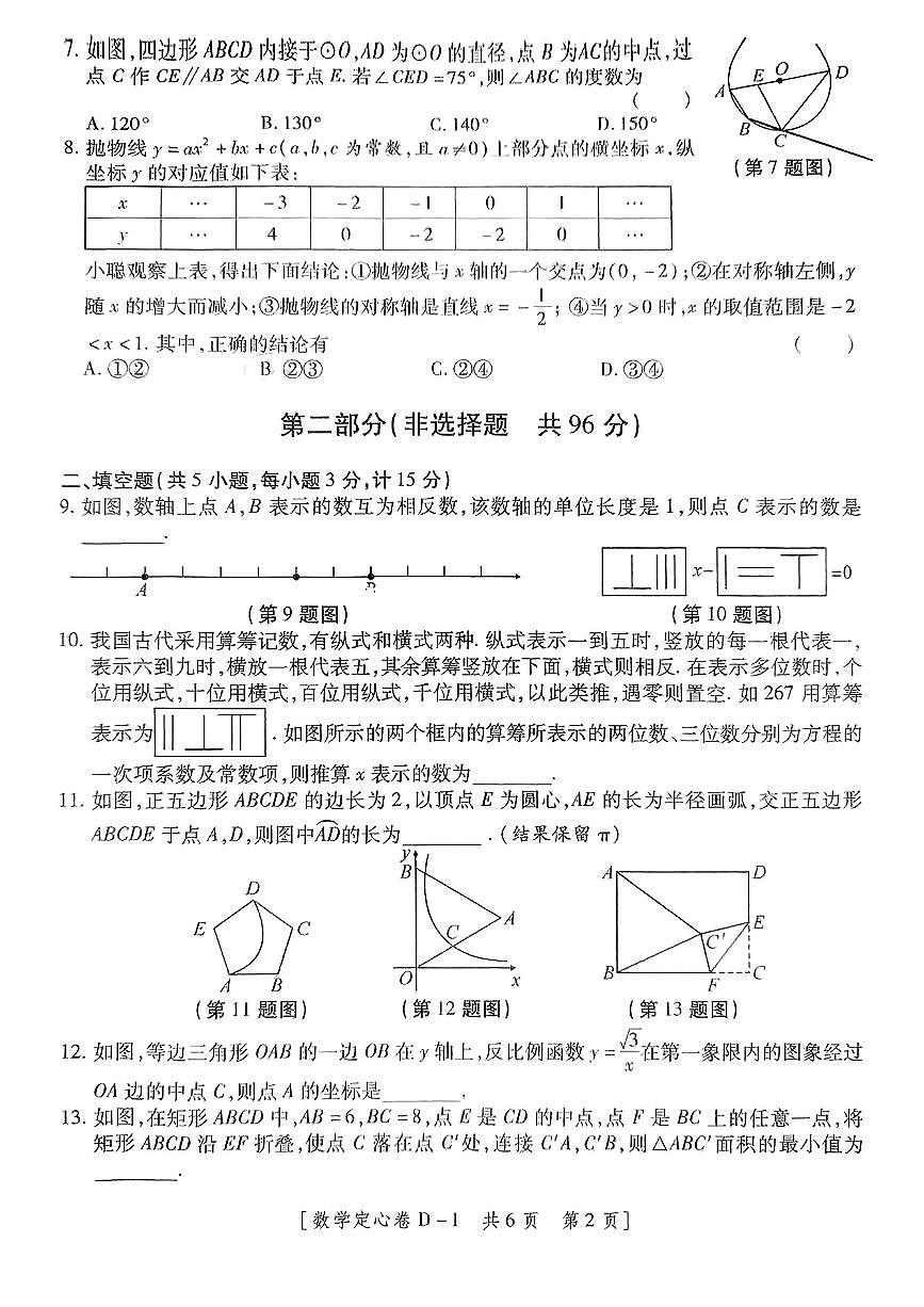 2025年5月陕西省渭南市部分学校中考模拟考试数学试卷(pdf版，含答案)第2页