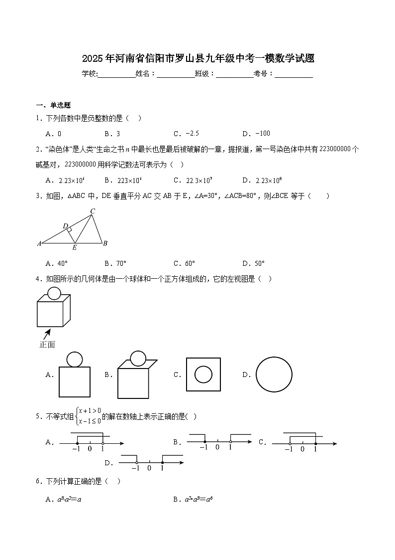 河南省信阳市罗山县2025届九年级下学期中考一模数学试卷(含解析)第1页