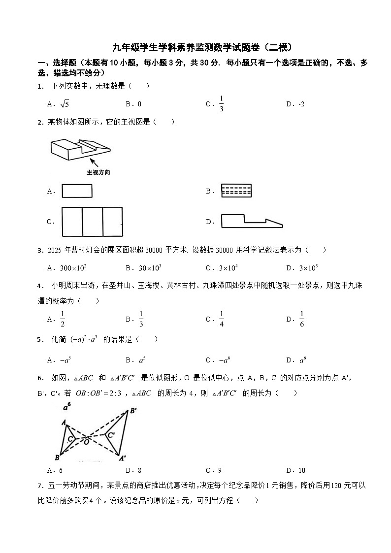 浙江省瑞安市2025年九年级学生学科素养监测数学试题卷（二模）及答案第1页