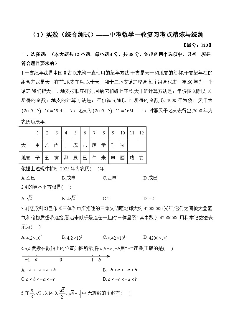 中考数学一轮复习考点精炼与综测：（1）实数（综合测试）第1页
