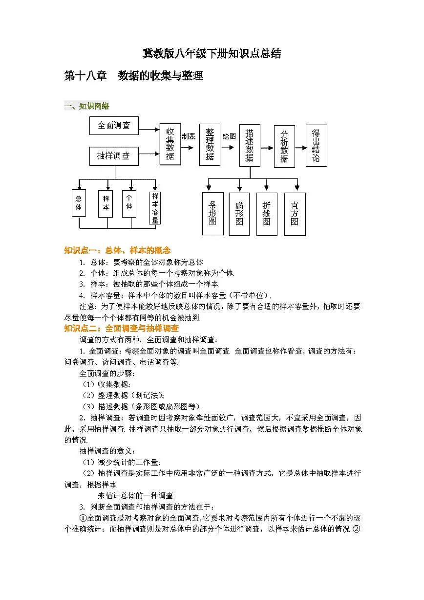 冀教版初中数学8年级下册期末知识点第1页