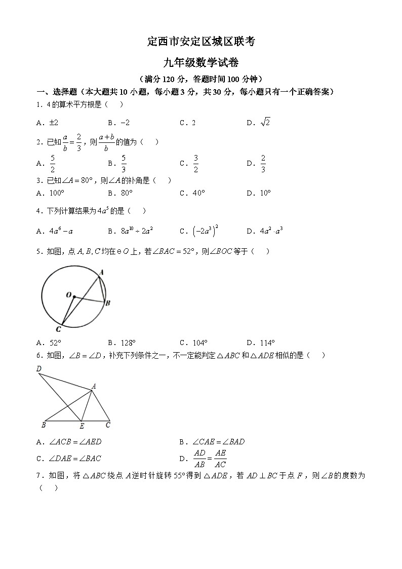 2025年甘肃省定西市安定区城区联考三模数学试题（中考模拟）第1页