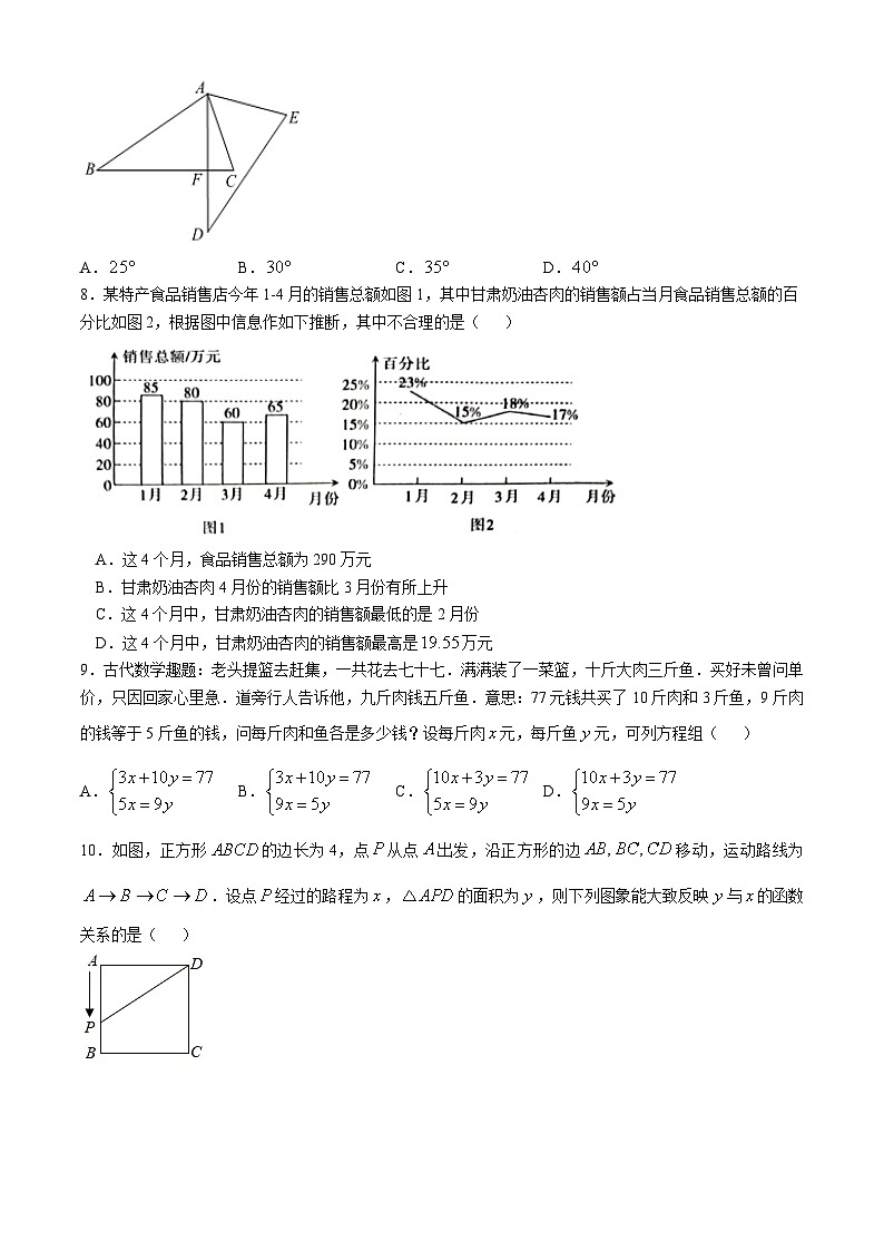 2025年甘肃省定西市安定区城区联考三模数学试题（中考模拟）第2页