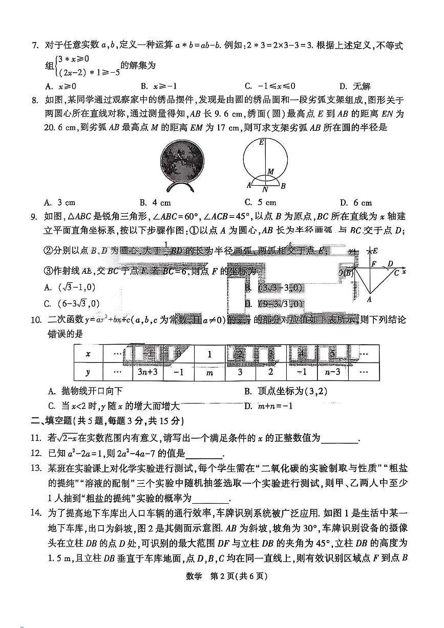 2025年湖北省初中学业水平考试数学试卷（黑）（中考模拟）第3页