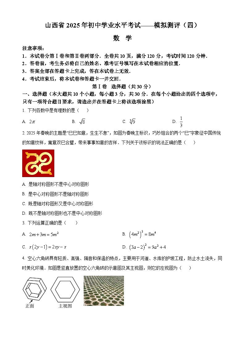 2025年山西省晋中市寿阳县九年级中考三模数学试题（中考模拟）第1页