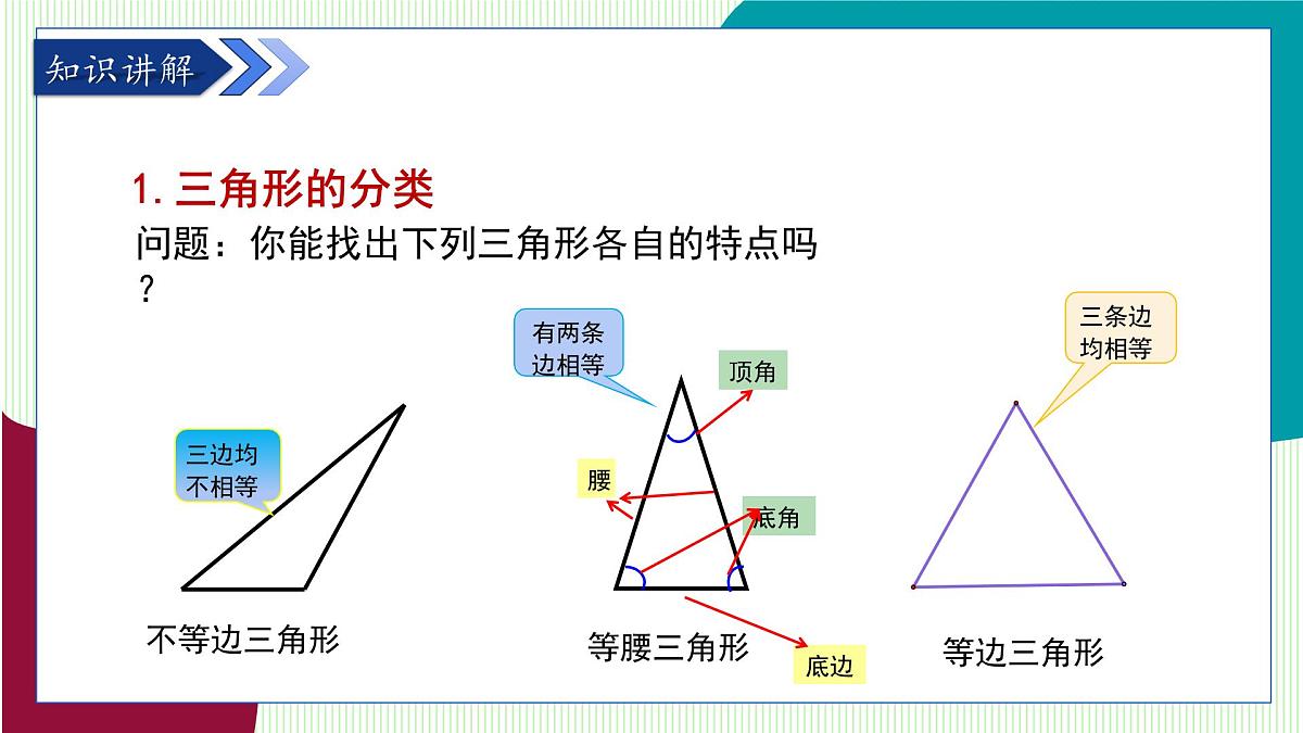 鲁教版（五四学制）数学2024 七年级上册 1.1认识三角形（第3课时 按边将三角形分类及三角形的三边关系） PPT课件第5页