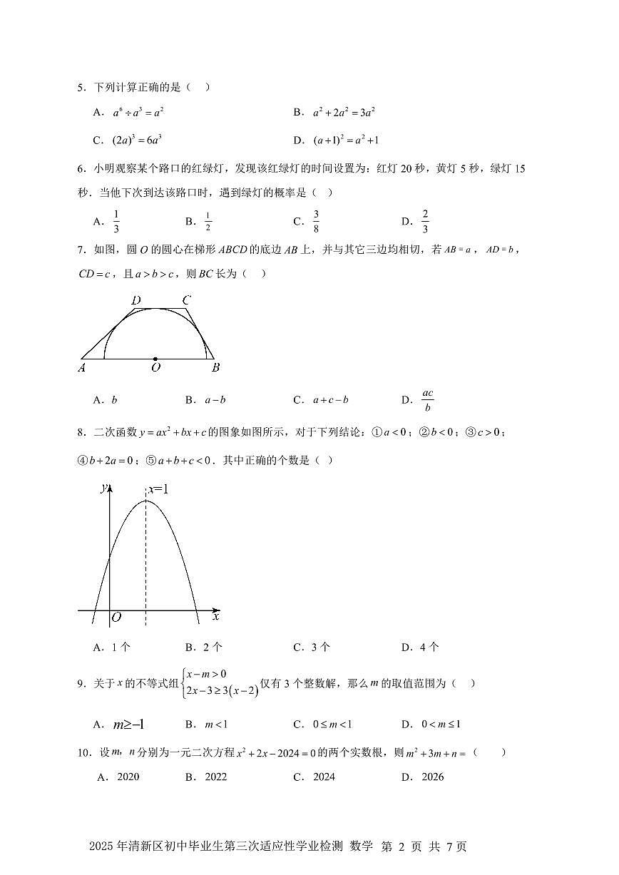 2025年广东省清远市清新区中考三模数学试题（中考模拟）第2页