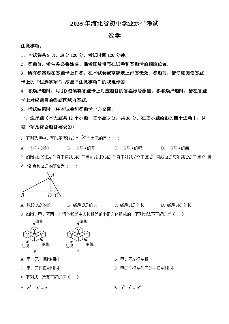 2025年河北省邯郸市武安市贺进镇翟家庄中学、沙名中学联考中考二模数学试题（中考模拟）第1页