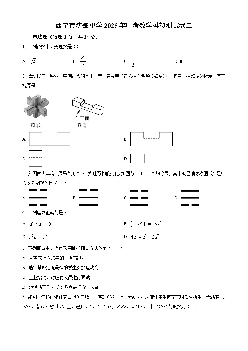 2025年青海省西宁市沈那中学中考数学模拟测试二 （中考模拟）第1页