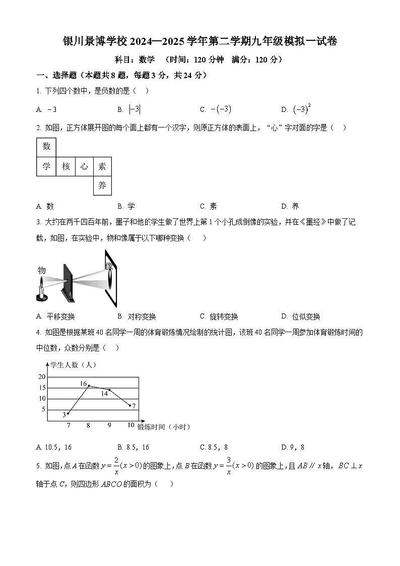 宁夏回族自治区银川市兴庆区银川景博学校2024-2025学年九年级下学期模拟一数学试卷（中考模拟）第1页