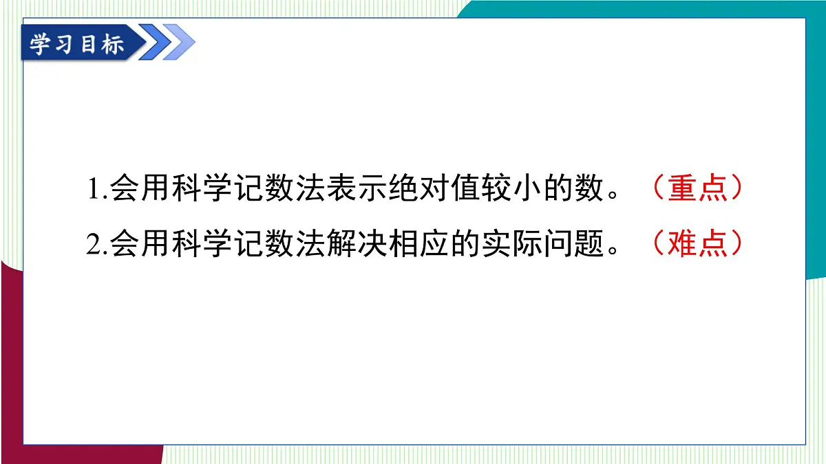 青岛版数学2024七年级下册 10.1 幂的运算 第6课时 用科学记数法表示绝对值较小的数 PPT课件第3页