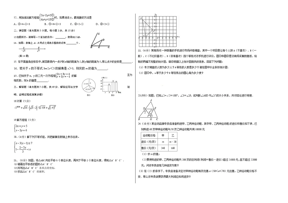 人教版七年级数学下册期末考试测试卷（含答案）第2页