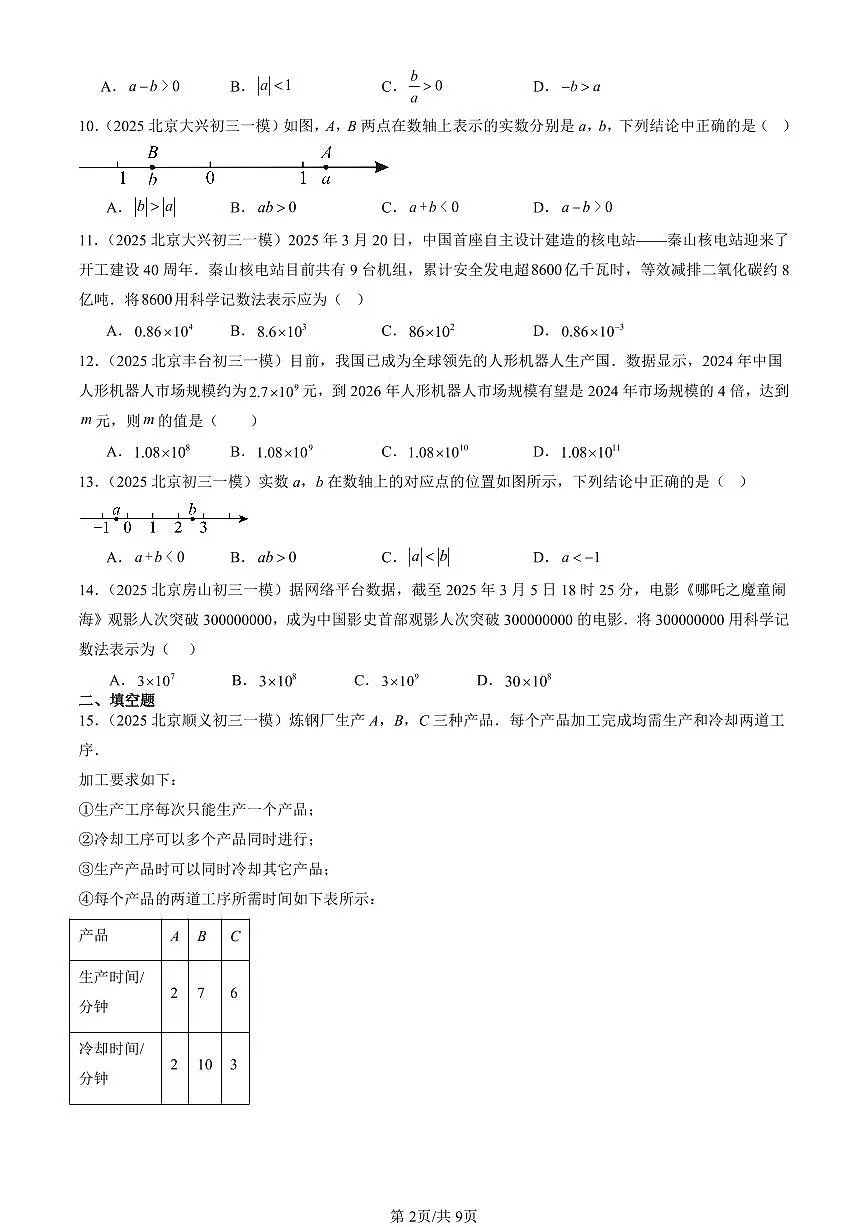 2025北京初三一模[中考模拟]数学汇编：有理数章节综合第2页