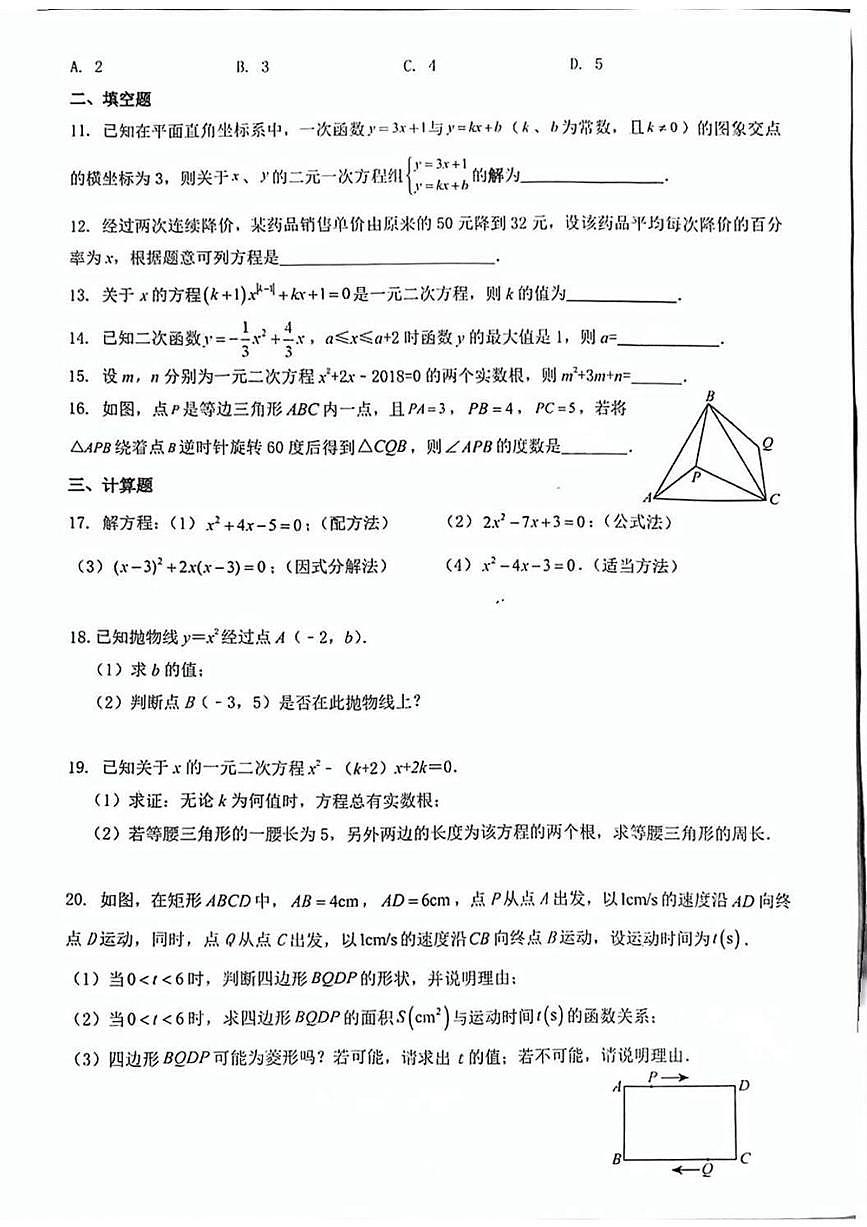 湖南省长沙市湖南师范大学附属中学2024-2025学年八年级下学期第三次月考数学试卷第2页