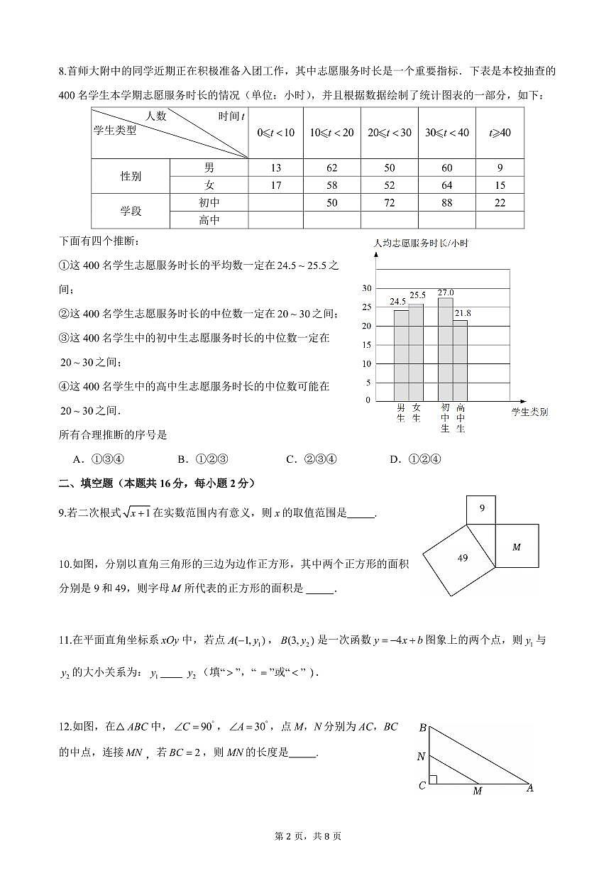 2025北京首都师大附中初二下6月月考数学试卷第2页