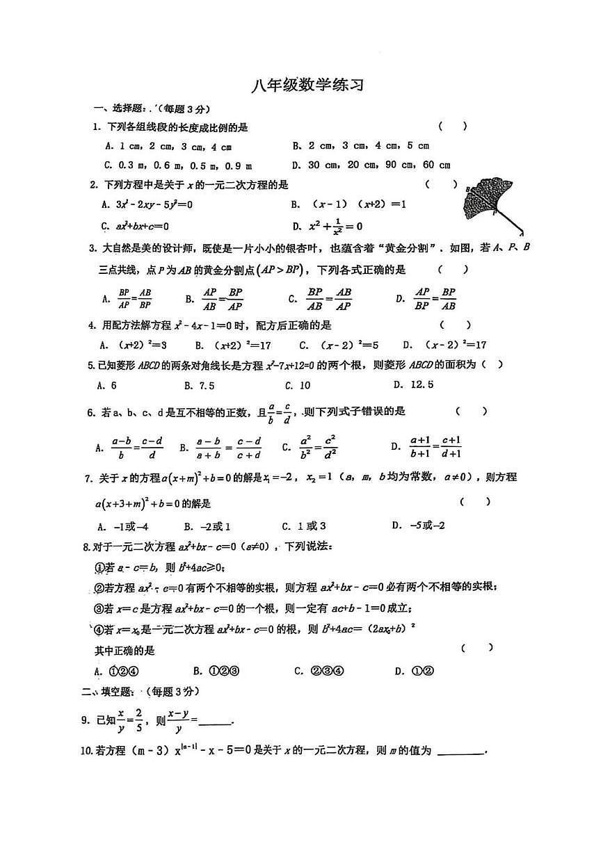 江苏省扬州市邗江区梅苑双语学校2024-2025学年八年级下学期数学第二次月考试卷第1页