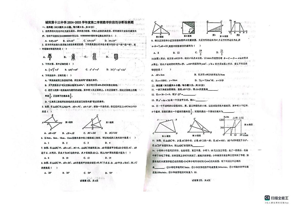 山东省青岛市城阳第十三中学2024-2025学年下学期七年级6月月考数学试题第1页