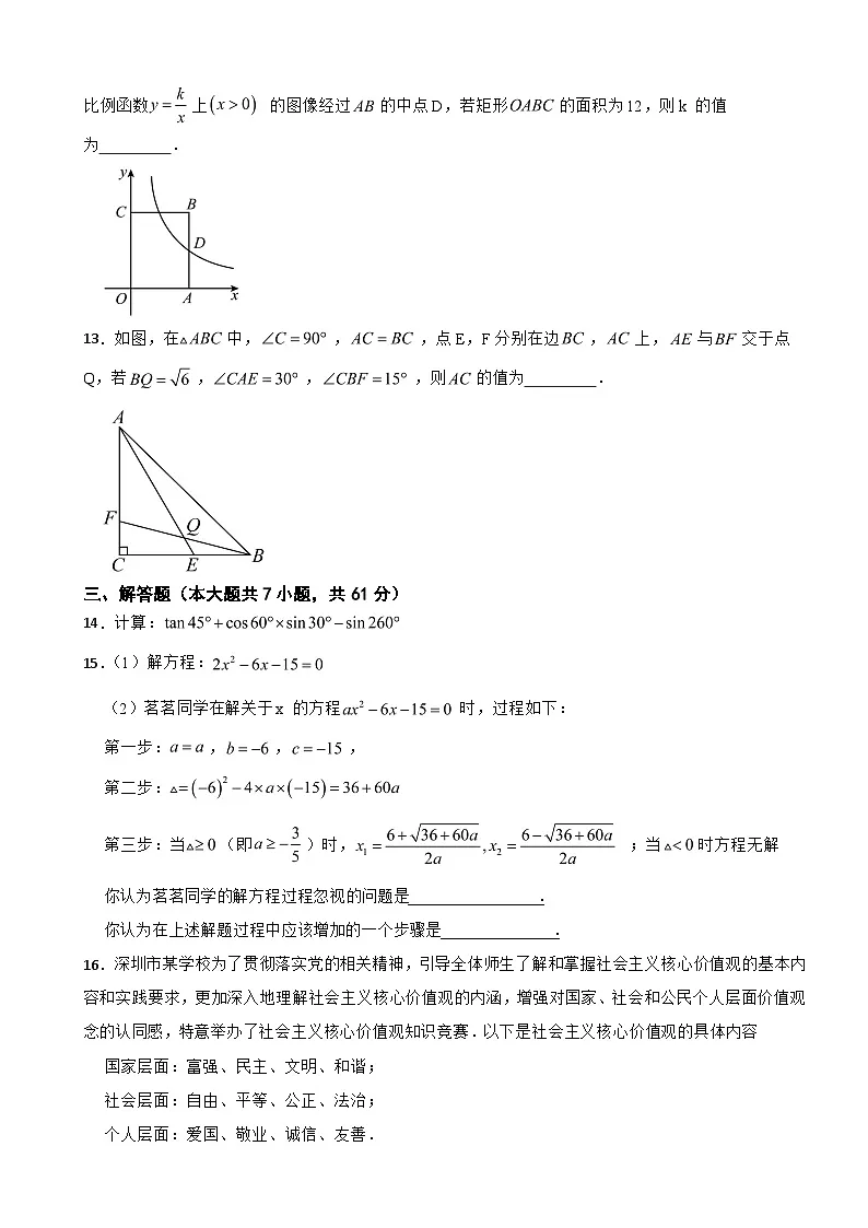 广东省深圳市龙岗区2025年九年级中考一模数学试卷附答案第3页