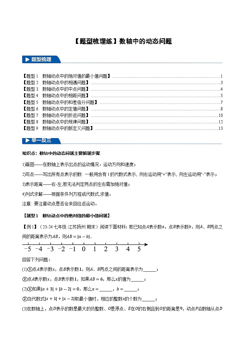 【题型梳理练】新北师大版数学七上2-1 数轴中的动态问题（原卷版 无答案）第1页