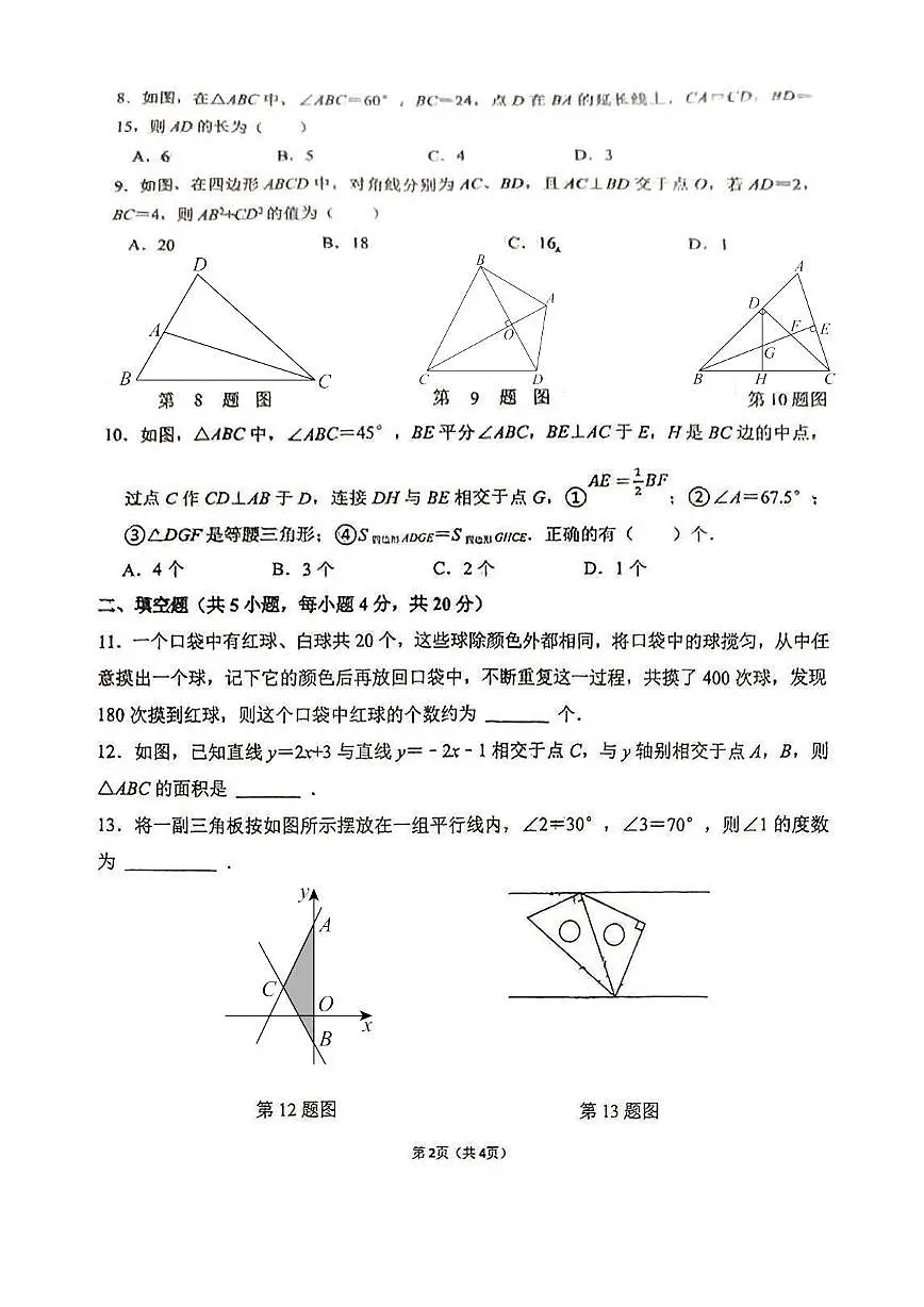 山东省淄博市张店区第八中学2024-2025学年七年级下学期5月月考数学试卷第2页