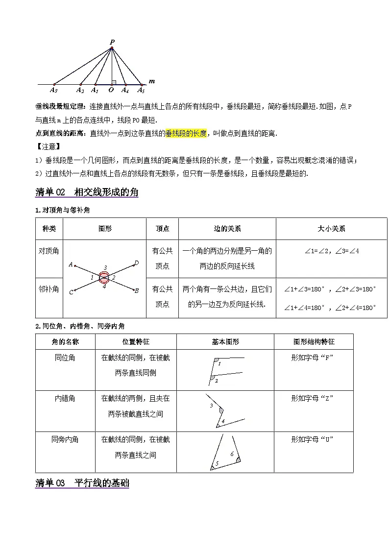 浙教版2025年七年级数学下学期期末总复习（知识梳理）专题01相交线与平行线(考点清单，7考点14题型)(教师版)第2页
