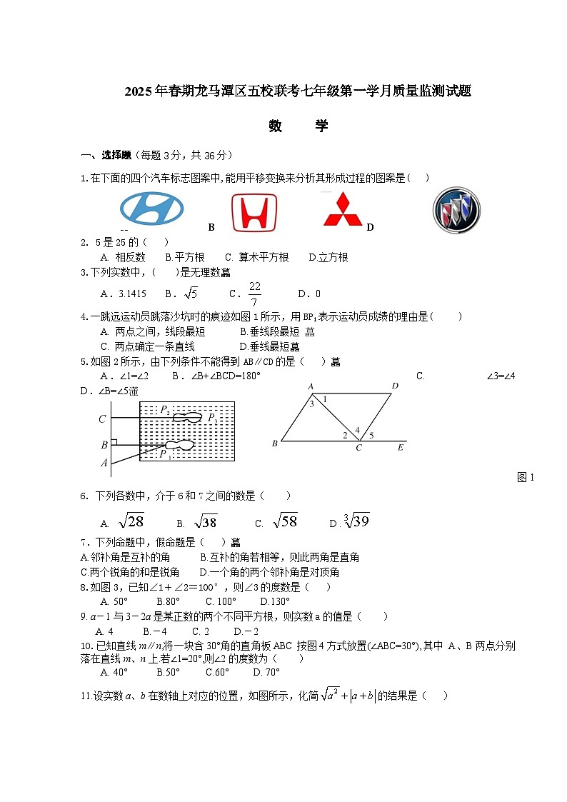 四川省泸州市龙马潭区五校联考2024-2025学年七年级下学期3月月考数学试卷(含答案)第1页