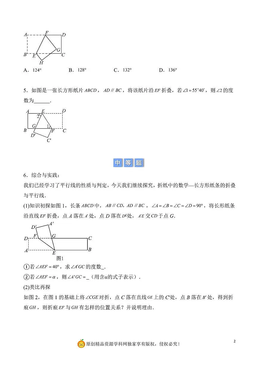 平行线中折叠问题（原卷版）第2页