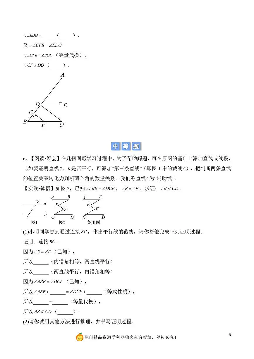 平行线补充条件或证明依据（原卷版）第3页