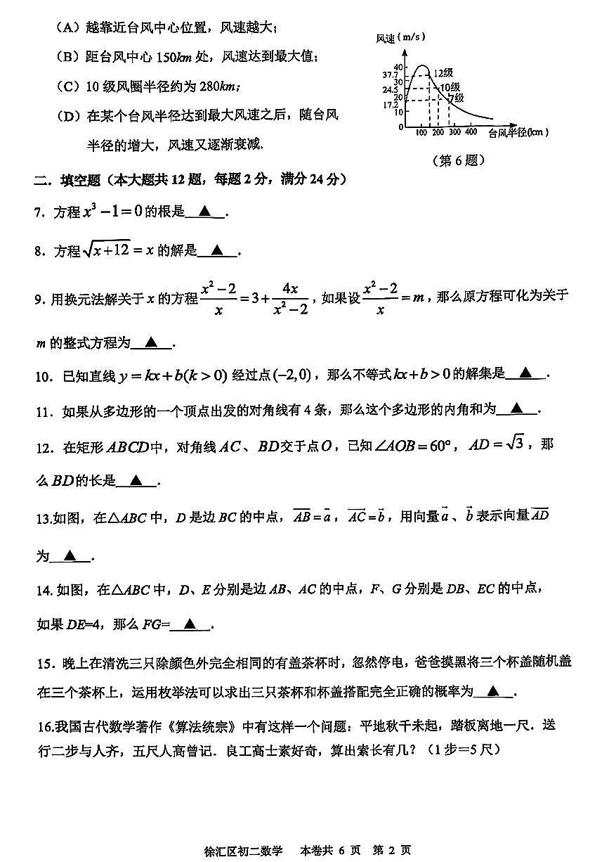 上海市徐汇区2024-2025学年八年级下数学期末试卷第2页