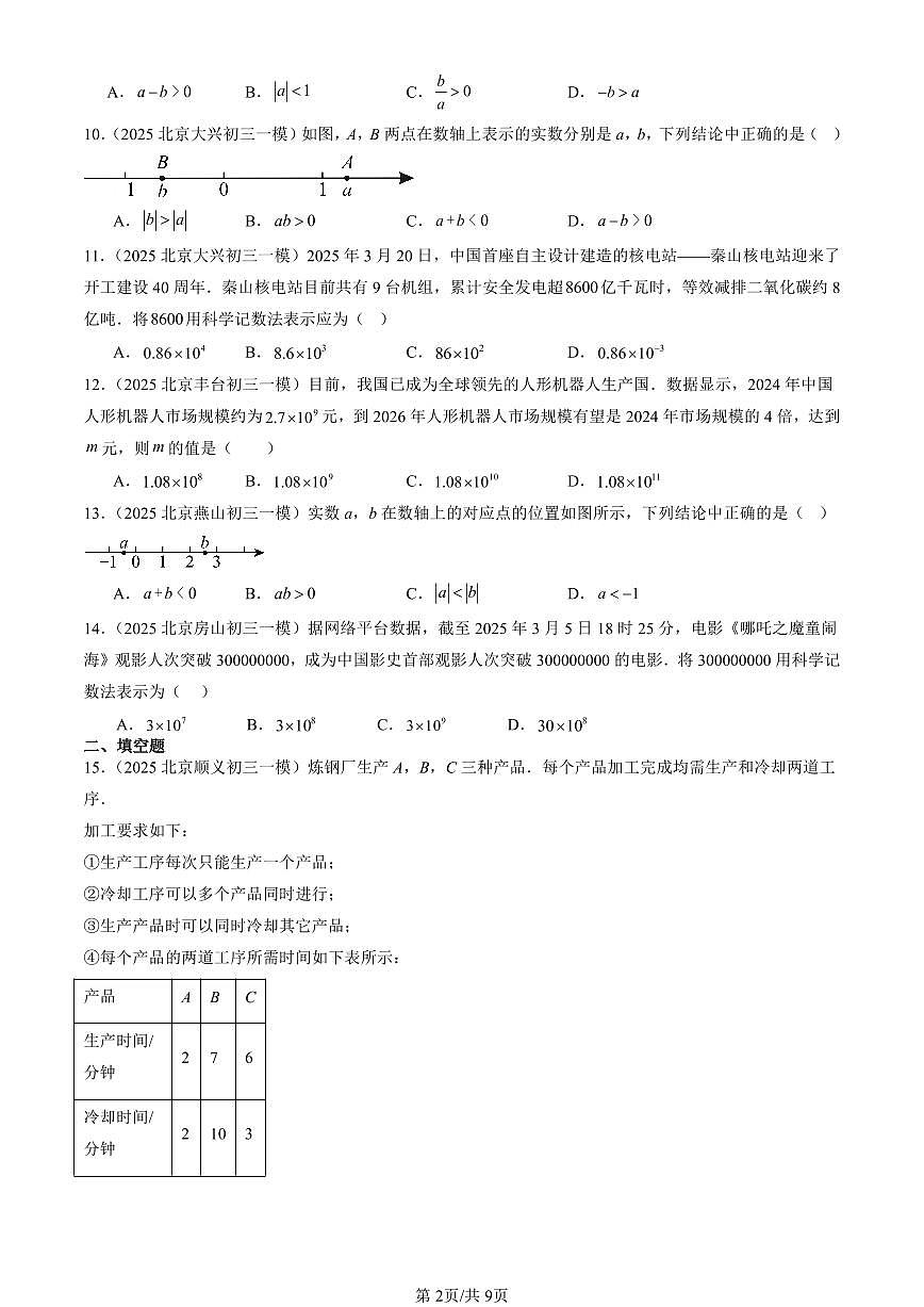2025北京初三一模[中考模拟]数学汇编：有理数章节综合（京改版）第2页