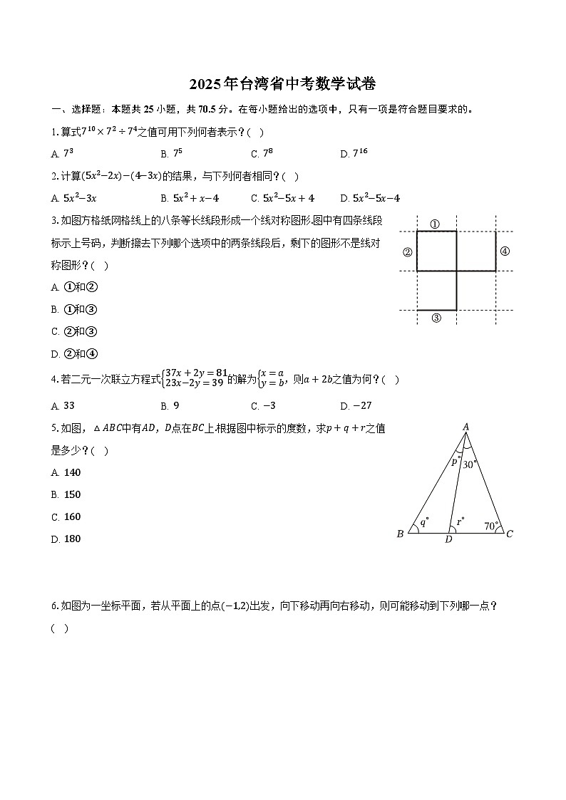 2025年台湾省中考数学试卷（含解析）第1页