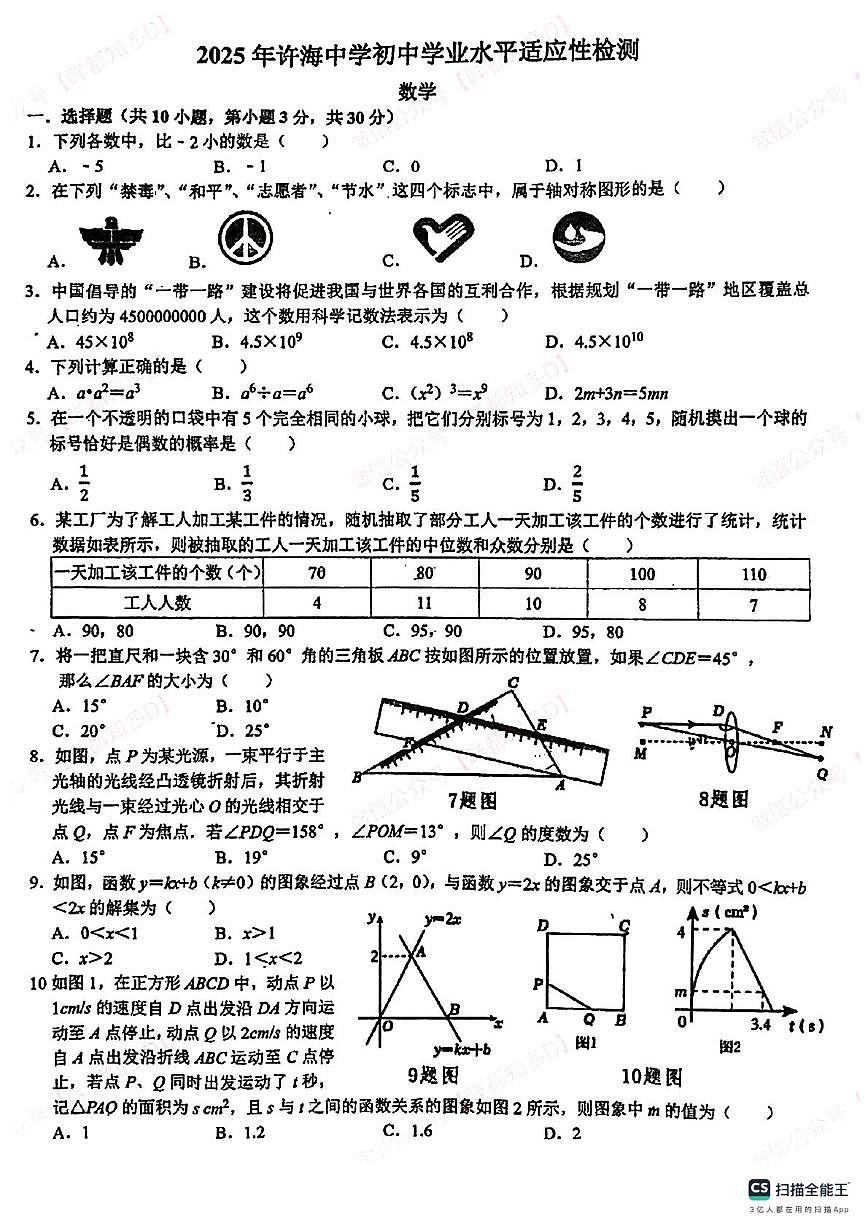 2025年广东省佛山市南海区大沥镇许海初级中学中考数学模拟 试卷（中考模拟）第1页