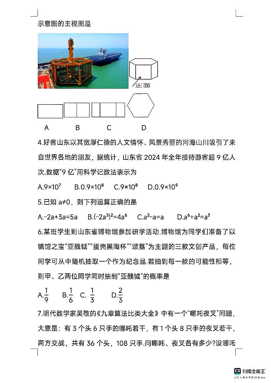 2025年山东省统考地区初中学生学业水平考试 数学试题（中考模拟）第2页