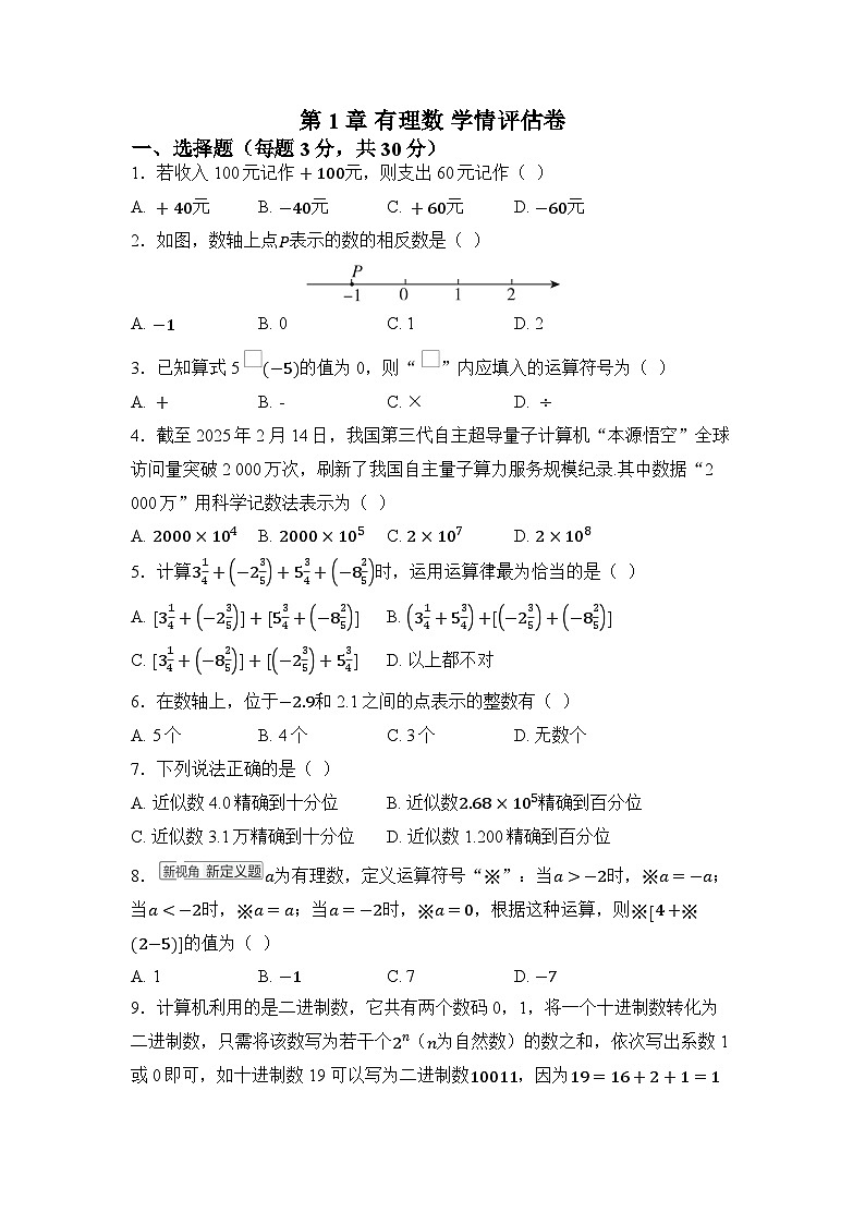 华东师大(2024)版七年级上册第1章 有理数 学情评估卷（含答案）第1页