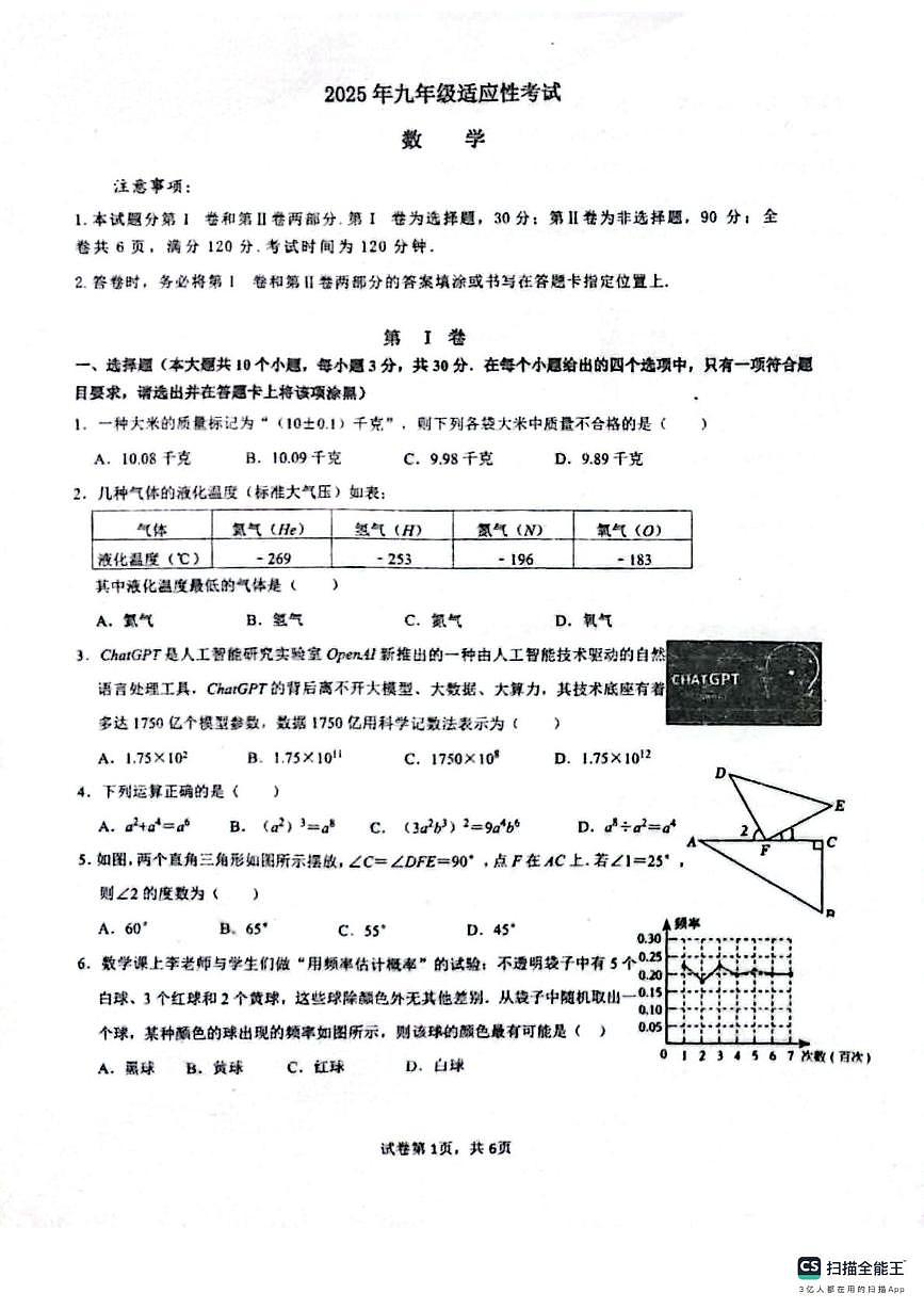 广东省佛山市南海区桂城街道平洲第二初级中学2024-2025学年九年级下学期6月月考数学试题第1页