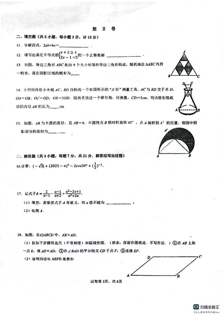 广东省佛山市南海区桂城街道平洲第二初级中学2024-2025学年九年级下学期6月月考数学试题第3页