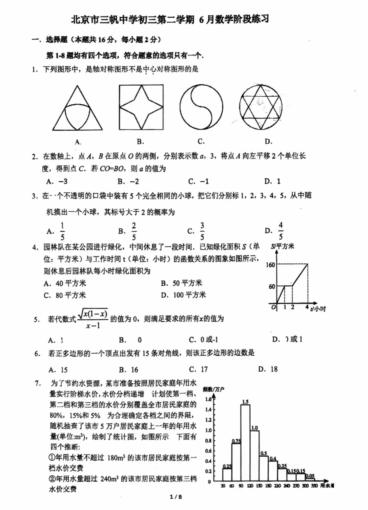 2025北京三帆中学初三三模[中考模拟]数学试卷第1页